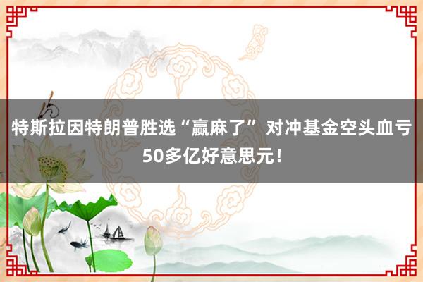 特斯拉因特朗普胜选“赢麻了” 对冲基金空头血亏50多亿好意思元！