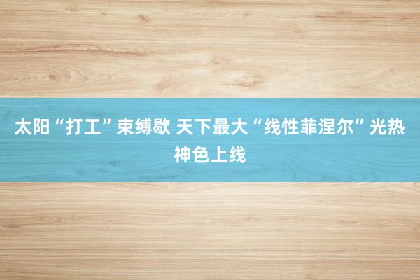 太阳“打工”束缚歇 天下最大“线性菲涅尔”光热神色上线