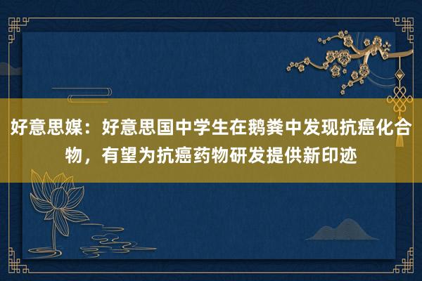 好意思媒：好意思国中学生在鹅粪中发现抗癌化合物，有望为抗癌药物研发提供新印迹